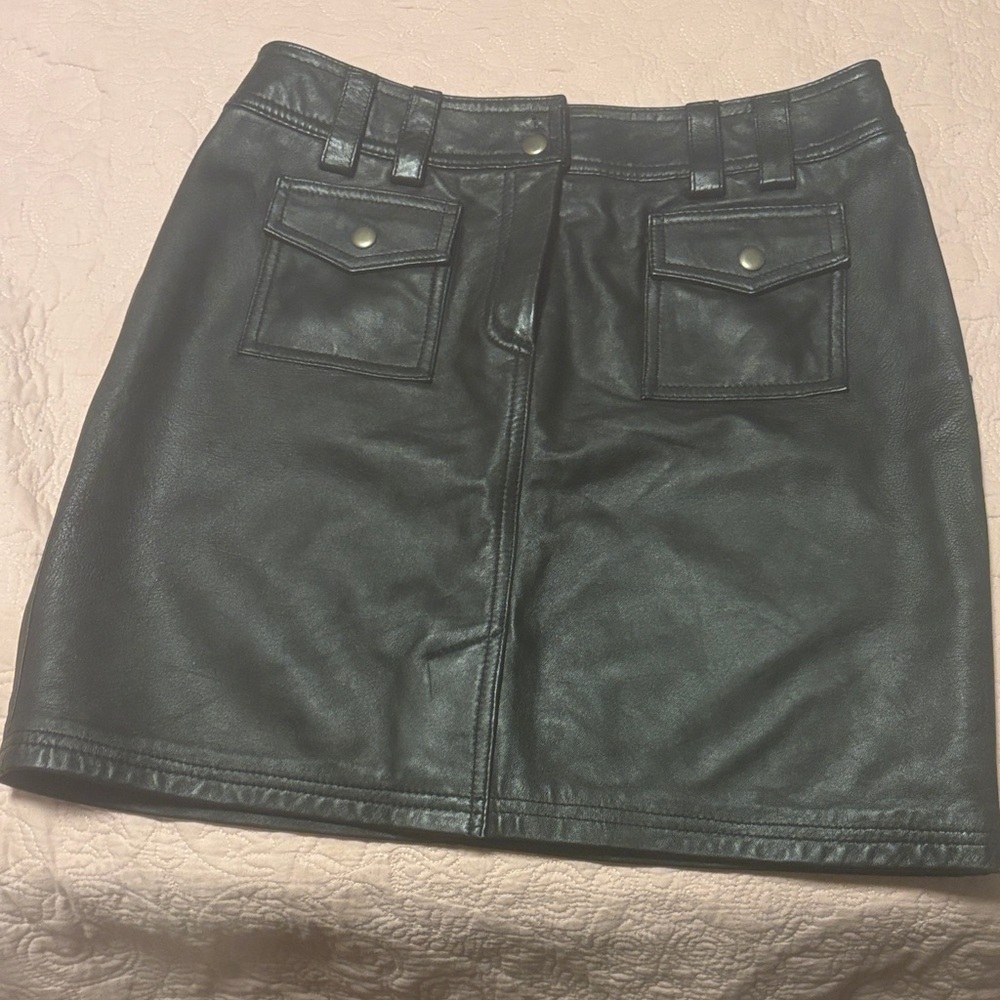 INC International Concepts Black Faux Leather Mini Skirt